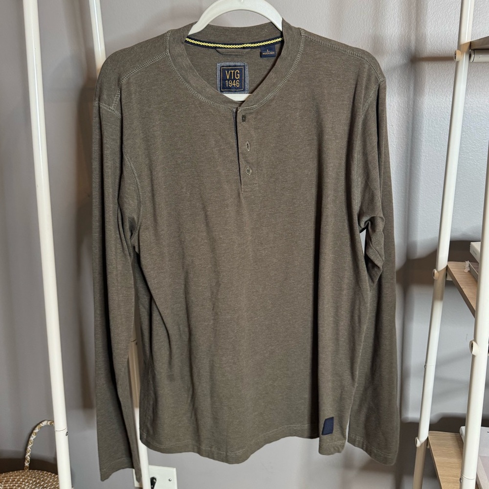 Men's Khaki Long Sleeve Henley Shirt